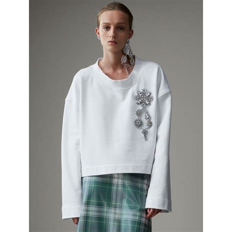 white burberry sweatshirt with brooch|Burberry sweatshirt.